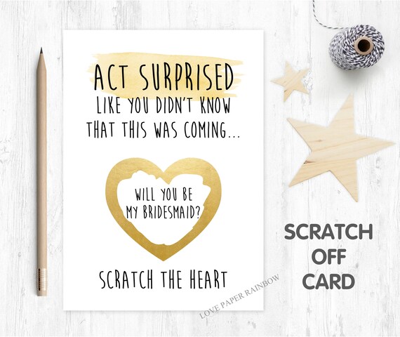 funny bridesmaid scratch card be my bridesmaid proposal funny maid of honour card act surprised like you didn't know this was coming