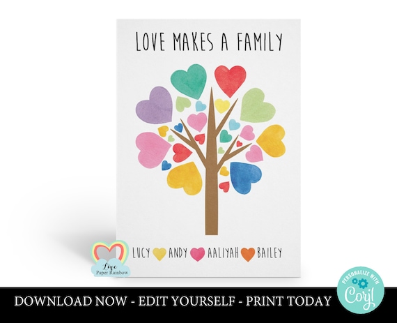 adoption printable card | family tree | custom family card | love makes a family | personalised adoption card | print at home | newborn