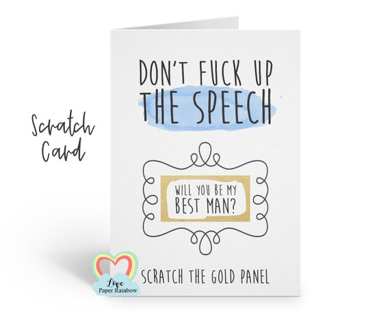 will you be my best man scratch card, funny best man proposal, will you be my usher, just don't fuck up the speech, love paper rainbow, rude