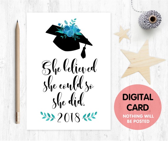 graduation card printable class of 2018 she believed she could so she did graduation card digital download graduation printable
