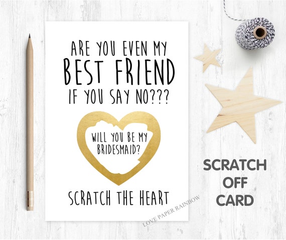 funny bridesmaid card will you be my bridesmaid scratch card maid of honour scratch card best friend quote proposal love paper rainbow