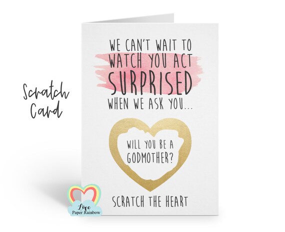 godmother scratch card, funny godmother card, act surprised, godfather scratch card, will you be my godparents, godmother proposal