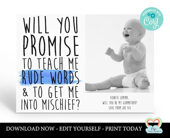 personalized godmother card printable | will you be my godfather | godparents proposal | godmother photo card | funny godparents proposal