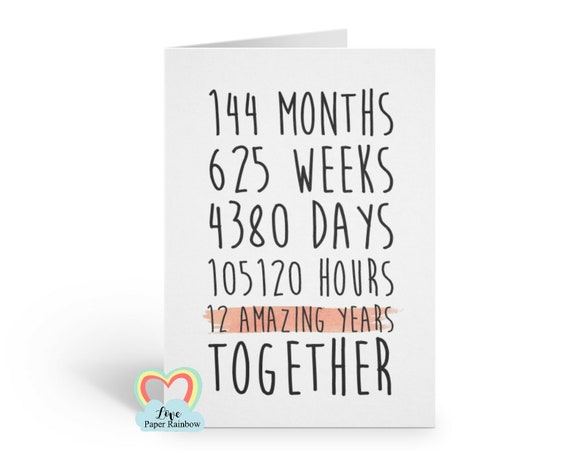12th anniversary card, 12th wedding anniversary card, 12 years together, 12 amazing years, gay anniversary card, valentines card, romantic