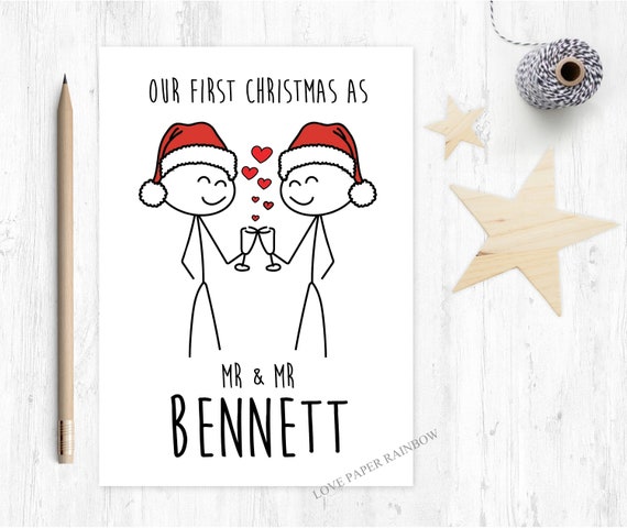 gay first christmas card, mr and mr christmas card, our first christmas together, gay christmas card