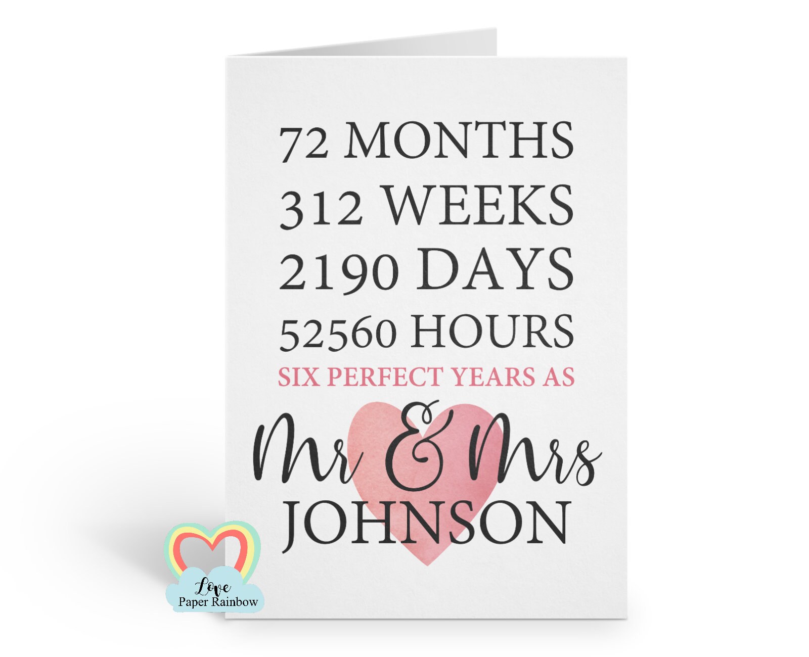 6th Wedding Anniversary Card 6th Anniversary 6 Perfect Years