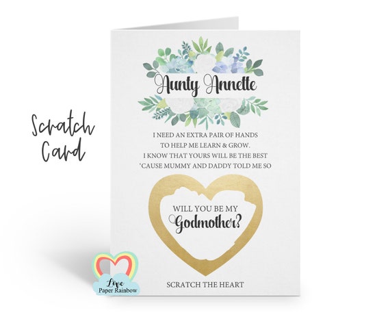 godmother scratch card, will you be my godmother, godmother proposal, scratch and reveal godmother card, I need an extra pair of hands poem