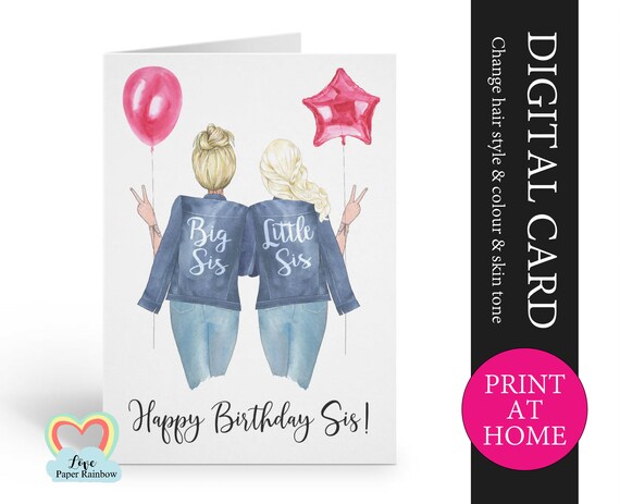 big sister birthday card printable customizable little sister birthday card personalized sister birthday little sister birthday digital pdf