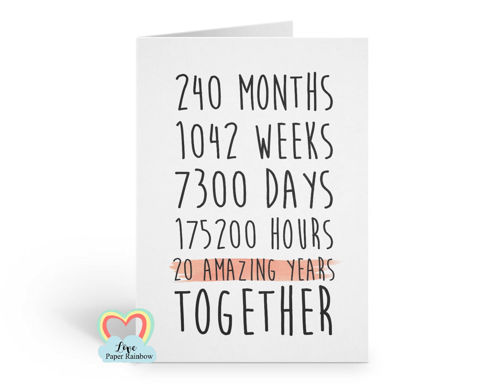 20th anniversary card 20th wedding anniversary card 20 | Etsy