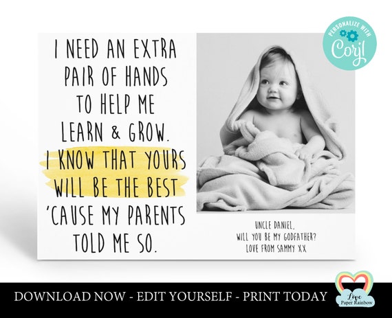personalized godmother card printable will you be my godfather godparents proposal godmother photo card godmother poem extra pair of hands