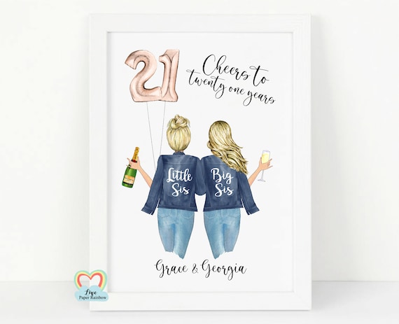 sister 21st birthday print, personalised 21st birthday gift, sister 21st birthday gift, big sis little sis, sister birthday print