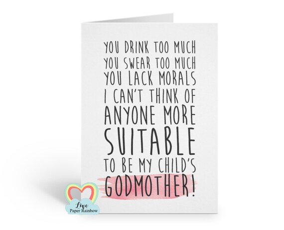 funny will you be my godmother card, funny godmother card, you swear too much, godmother proposal
