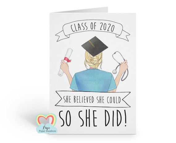 personalised nurse graduation card, nurse graduation gift, personalised nurse graduation print, she believed she could so she did