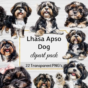 Watercolor Dog Clipart, Lhasa Apso Dog Breed Clipart Bundle, Puppy Dog Clipart, PNG Cute Dog Illustration, Pets Clipart DIY Download- PNG246