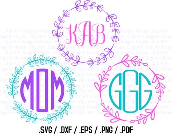 Circle Vine Monogram Frame Design Files, Use With Silhouette Software, DXF Files, SVG Font, EPS File, Svg Font, Silhouette - CA315