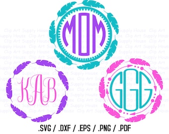 Tribal Feather Circle Monogram Frame Design Files, Use With Silhouette Software, DXF Files, SVG Font, EPS File, Svg Font, Silhouette - CA307