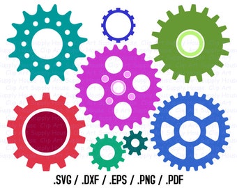 Gears SVG, Industrial Clip Art, Steampunk Gear Design Files, Silhouette Software, dxf files, EPS File, Cricut Design Space - CA350