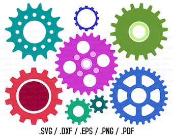 Gears SVG, Industrial Clip Art, Steampunk Gear Design Files, Silhouette Software, dxf files, EPS File, Cricut Design Space - CA350