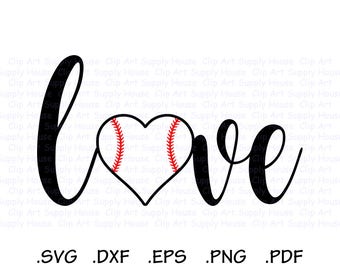 I Love Baseball SVG, Baseball Heart SVG, Baseball Love SVG Design, Sports Design Element, Baseball Silhouette, Dxf File, Eps File - CA427