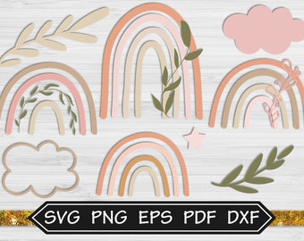 Rainbow Svg Files, Rainbow Clipart, Boho Rainbow Cut Files, Cricut, Silhouette, Glowforge, Svg Instant Download Files, EPS PNG Files - CA603