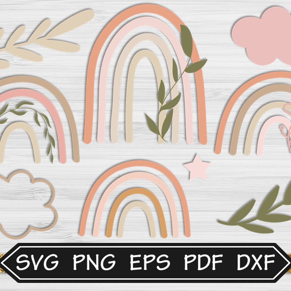 Rainbow Svg Files, Rainbow Clipart, Boho Rainbow Cut Files, Cricut, Silhouette, Glowforge, Svg Instant Download Files, EPS PNG Files - CA603