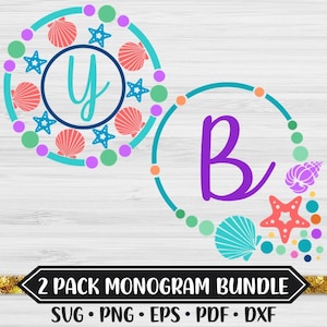 Sea Shell Circle Monogram SVG Frame Design Files, Silhouette Cameo, Cricut Design Space, DXF Files, EPS File, Tropical Monogram - CA459