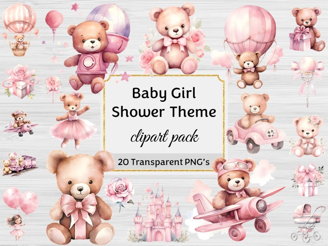Baby Girl PNG Watercolor Clipart Bundle Collection, Birthday Girl Party ...