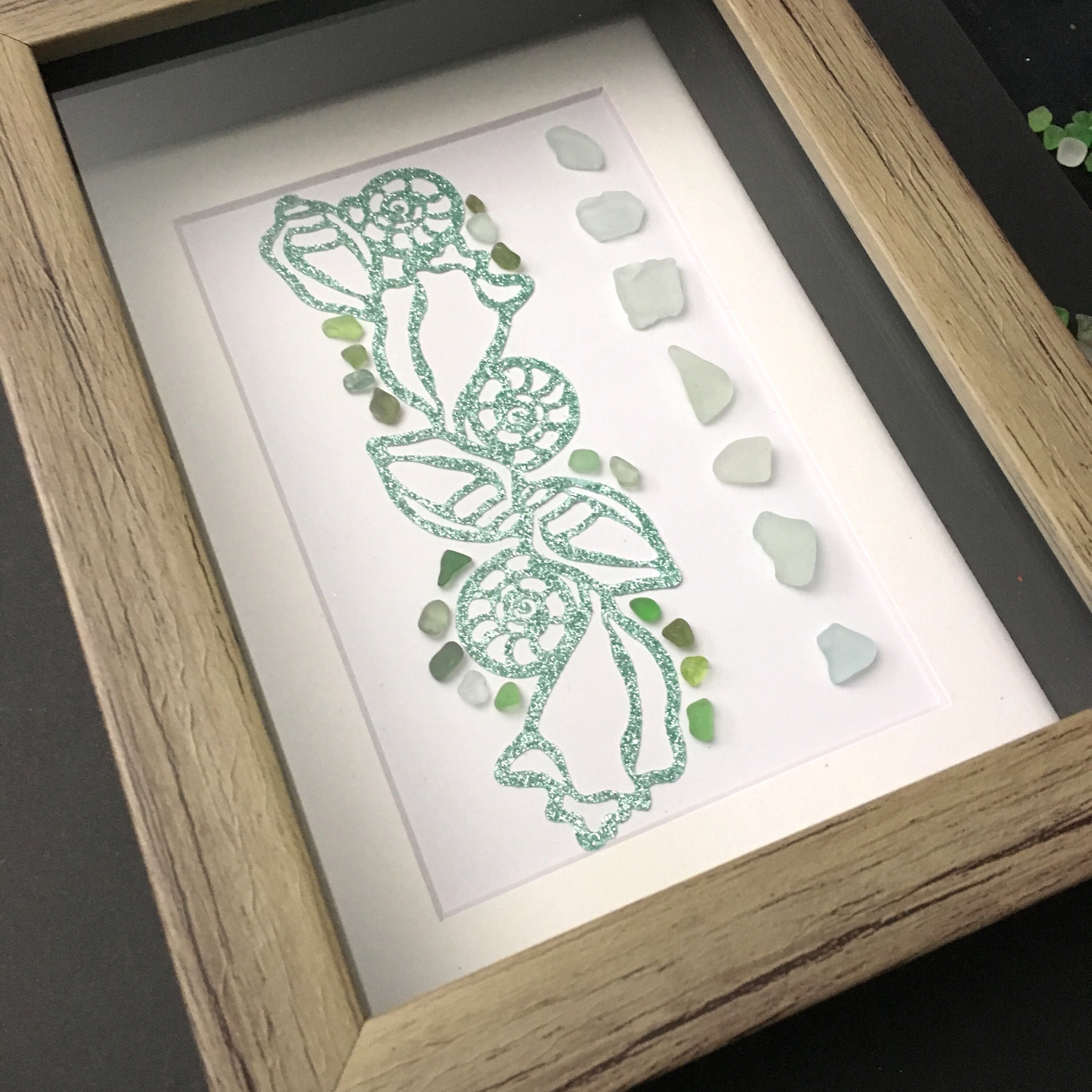 Sea Glass Shadow Box Green and Light Blue Sea Glass Sea Etsy