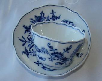 1815 Meissen "Blue Onion" - Antique Demitasse Tea Cup and Saucer - Blue Floral Motifs