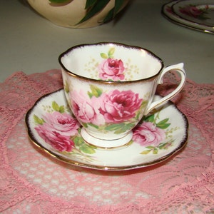 Royal Albert &quot;American Beauty&quot; Roses - Bone China England - Countess Style - Large Pink Cabbage Roses with Brushed Gold