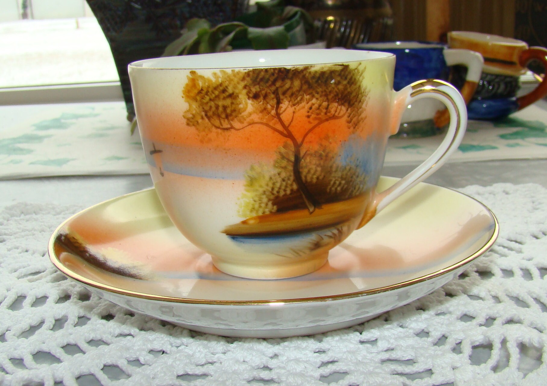 1908 Antique Noritake Hand Decorated - Lake Scene With Boat 1908 Antique Noritake Hand Decorated - Lake Scene With Boat
