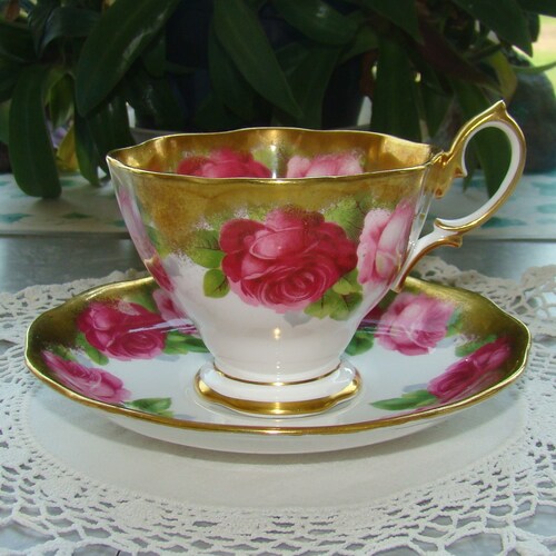 Antique Royal Albert Old English Rose Heavy Gold Crown China Etsy