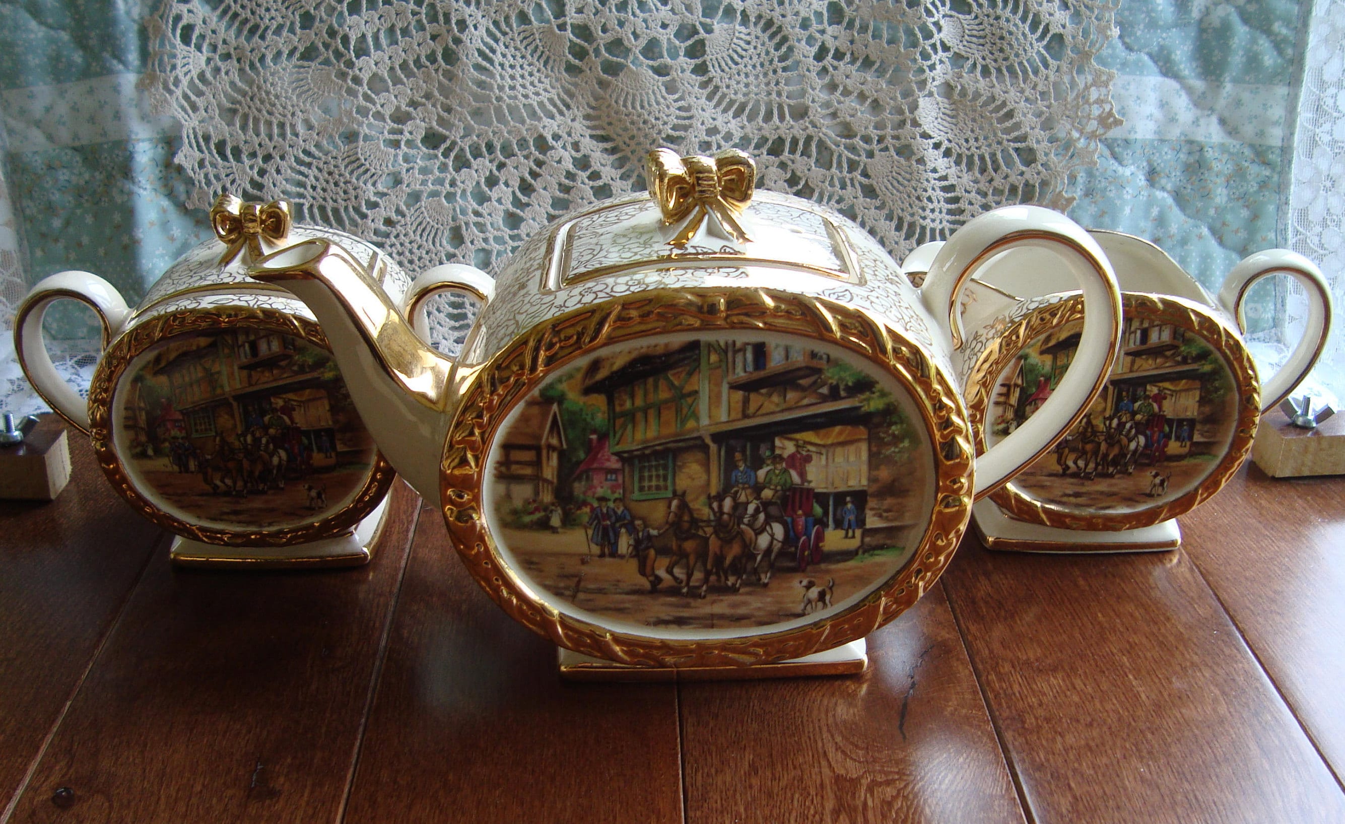 Sadler Barrel Tea Set - Vintage English Teapot Plus Creamer and 