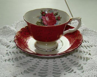 Vintage Inarco Set Yellow and Red Gold Trim Chintz Demitesse