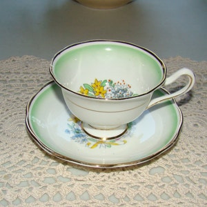 Royal Albert Crown China - Green Band, Multifloral Bouquet, Gold Trim