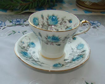 Aynsley Bone China - Anglais - Forme corset - Roses bleues à longues tiges