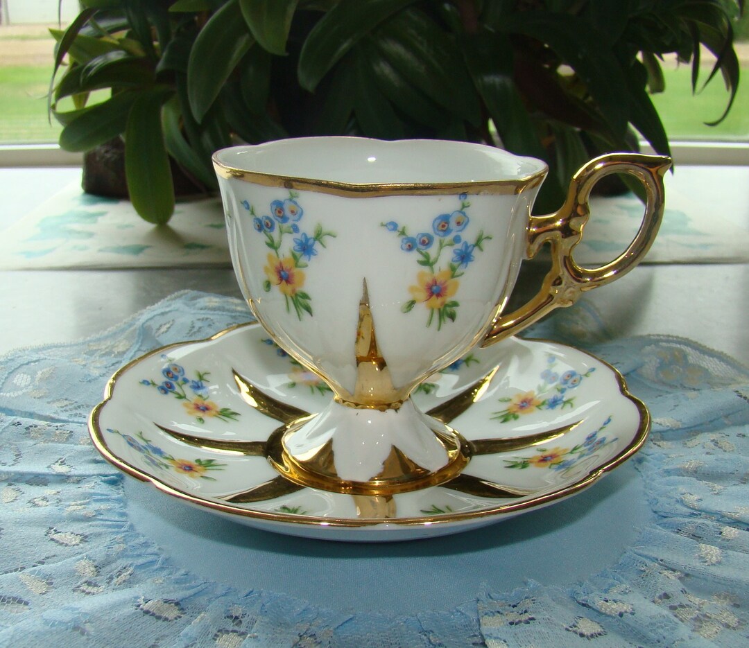 Shafford Japan - Hand Decorated - Blue and Yellow Flowers, Heavy Gold ...