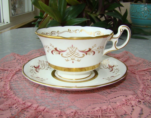 Coalport Bone China Made in England Vintage Tea Cup and Saucer Gold and Red Design and Trim Etsy