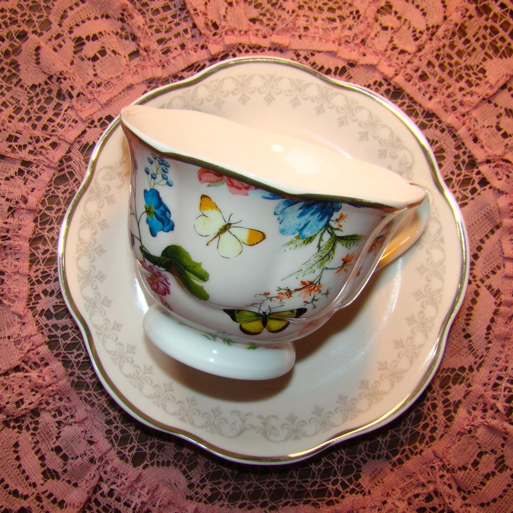 mandarinピンクウィロー　皿+カップ＆ソーサー　アンティーク　希少 Pink Willow China Saucers - Etsy