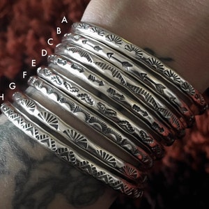 Individual Stamped Sterling Stacker Cuffs- Silver Cuff Bracelets- Hand Stamped