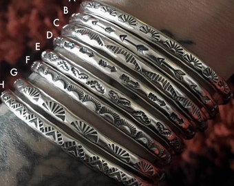 Individual Stamped Sterling Stacker Cuffs- Silver Cuff Bracelets- Hand Stamped