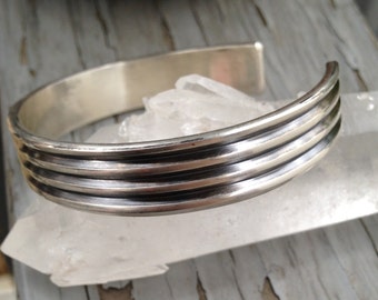 Heavyweight Silver Cuff - Sterling Silver Ridged Cuff Bracelet