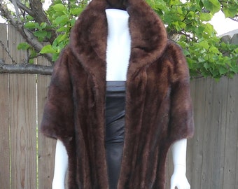Natural Ranch Mink Fur Dark Brown Mahogany Vintage Stole Wrap Cape Shawl Nerz Vison 水貂