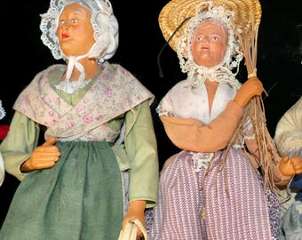 Vintage Santon De Provence France Lot of 4 Terracotta Figurines Including ESCOFFIER, S. JOUGLAS, Nina NICe As Is  For Repair