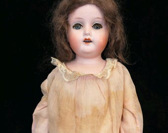 Antique German Wiefel & Co. Bisque Head Doll 16" Mold 250 Open Mouth Sleep Eyes Kid Leather Body