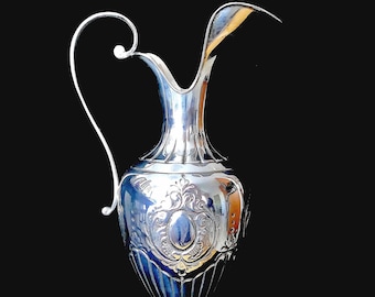 19C Italian 800 Silver Hand Chased 12" Baluster Footed Ewer Wine Pitcher Not Monogrammed!