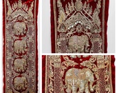 Antique Thai Burmese KALAGA Elephants High Relief Sequined Beaded Embroidery Vertical Tapestry 55 quot Long