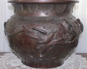 Signed Antique 19thC Meiji Japanese Bronze Large Heavy Baluster Vase Jar Jardiniere