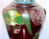 Antique Meiji Japanese Heavy Bronze Champleve Enamel Lotus Warriors Signed 16 quot Large Baluster Vase