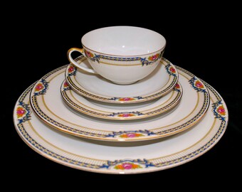 c1900s German Royal Bayreuth Baviera 5-Pc Cup Saucer Plates Set no.2 en Rob 14-Pattern
